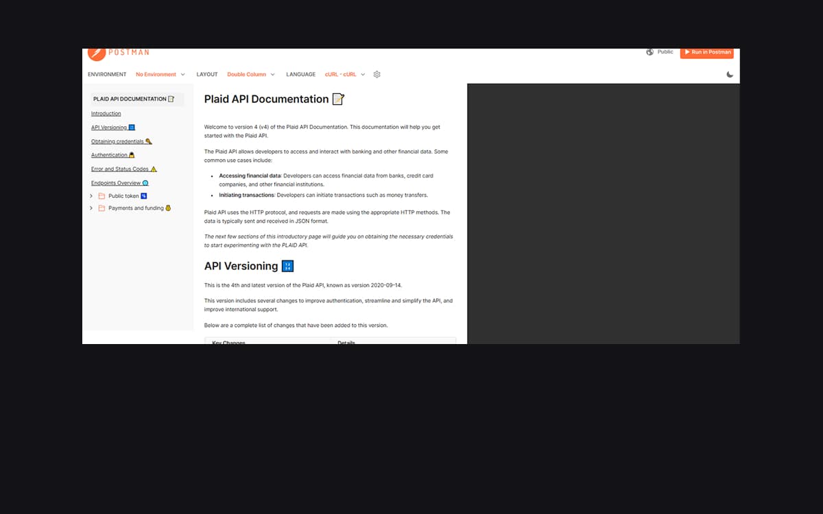 project Plaid Documentation with Postman
